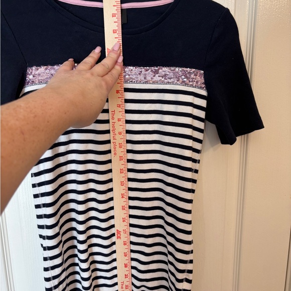 Bogner Striped Navy and White T-Shirt with Pink Sequin Detail Women’s M/L or 10 - Picture 7 of 8